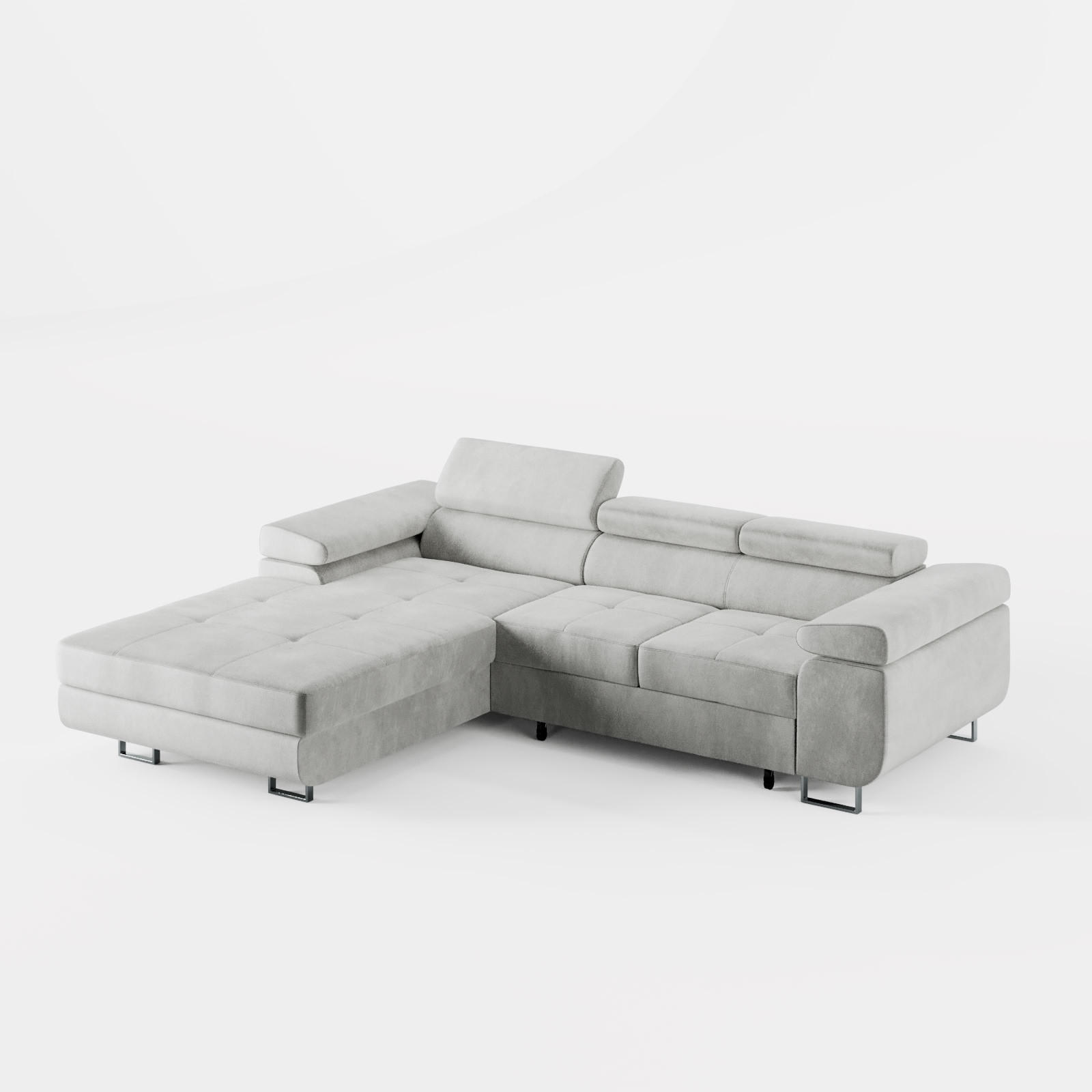 ECKSOFA VEMO CORE Links Hellgrau Velours-Stoff mit Schlaffunktion und Bettkasten - Hellgrau, Holz/Metall (280/205cm) - Barchello