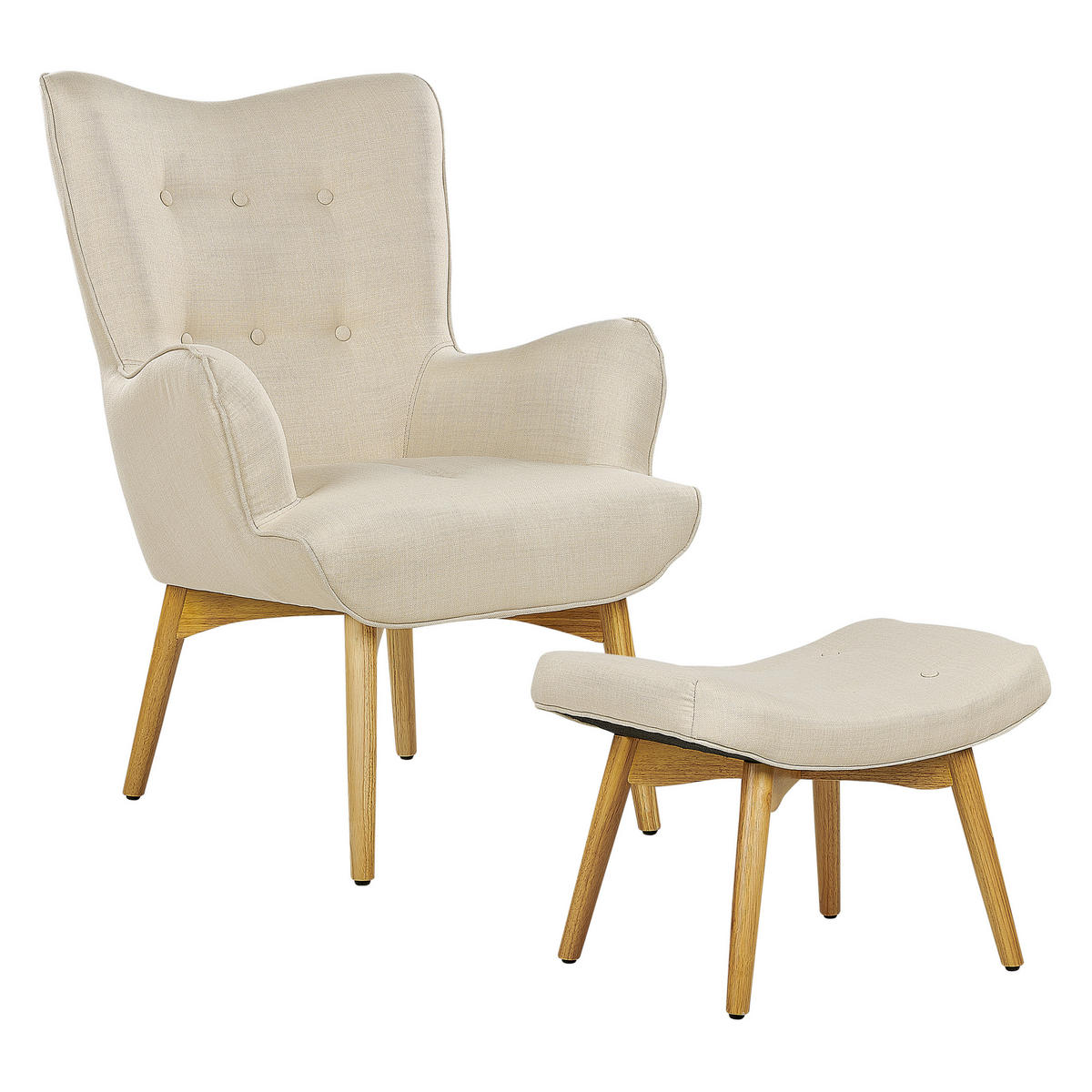 SESSEL Helles Beige mit Hocker Vejle - Beige/Creme, Textil (81/100/78cm) - Beliani