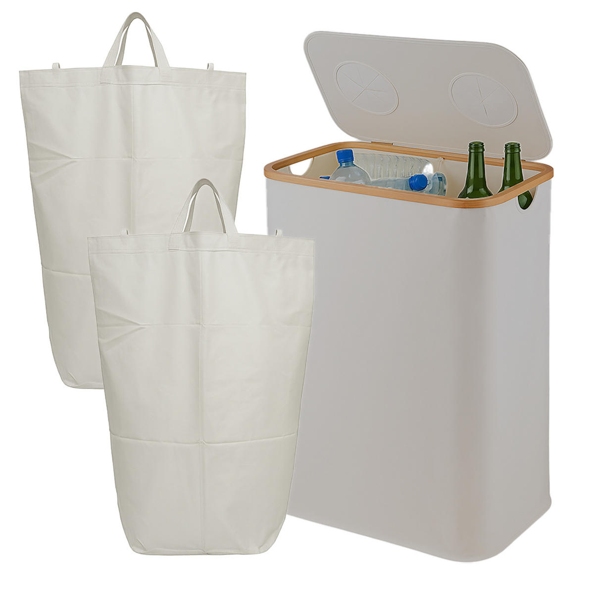 PFANDFLASCHEN-SAMMELBEHÄLTER - Beige, Holz/Kunststoff (57/80/37cm) - Relaxdays