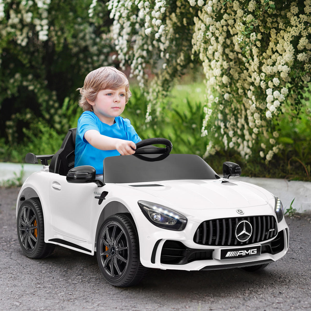 ELEKTRO-KINDERAUTO, Mercedes, 3-5 km/h, Fernbedienung, Licht & Musik, Weiß - Weiß, Kunststoff/Metall (108/67/46cm) - AIYAPLAY