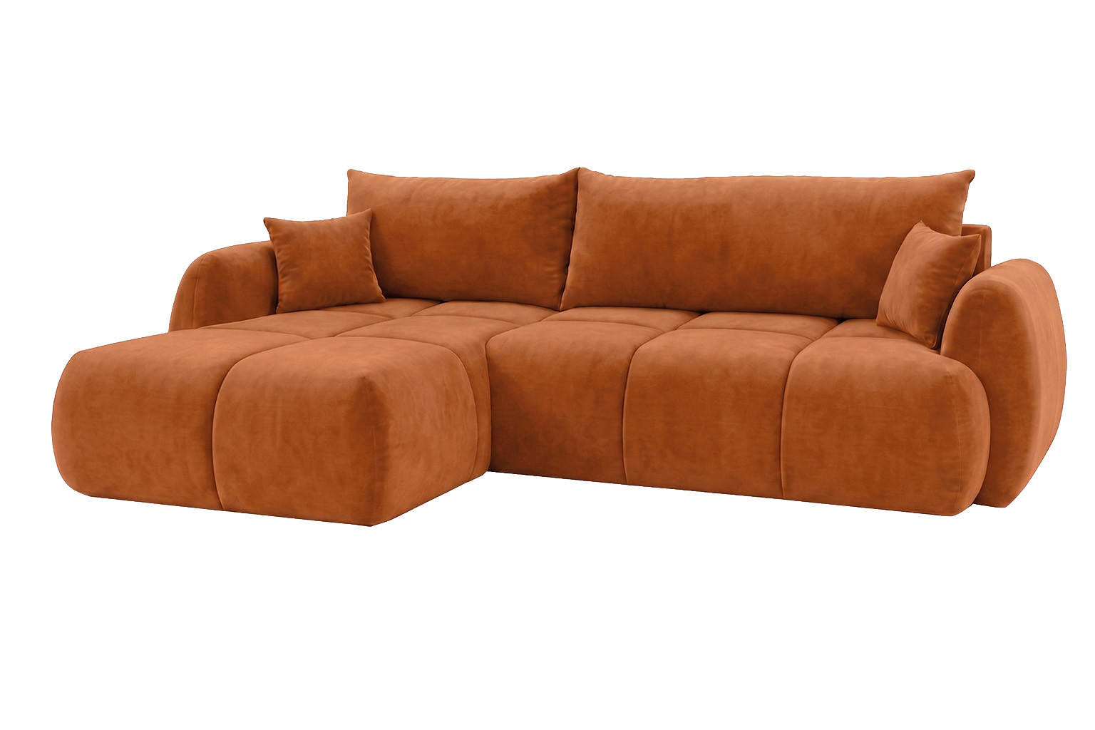 ECKSOFA Mit Schlaffunktion Und Bettkasten, Veloursstoff Bluvel, Zimtfarbe, Links, COCO - Kupferfarben, Holz (275/180cm) - Kaiser Möbel