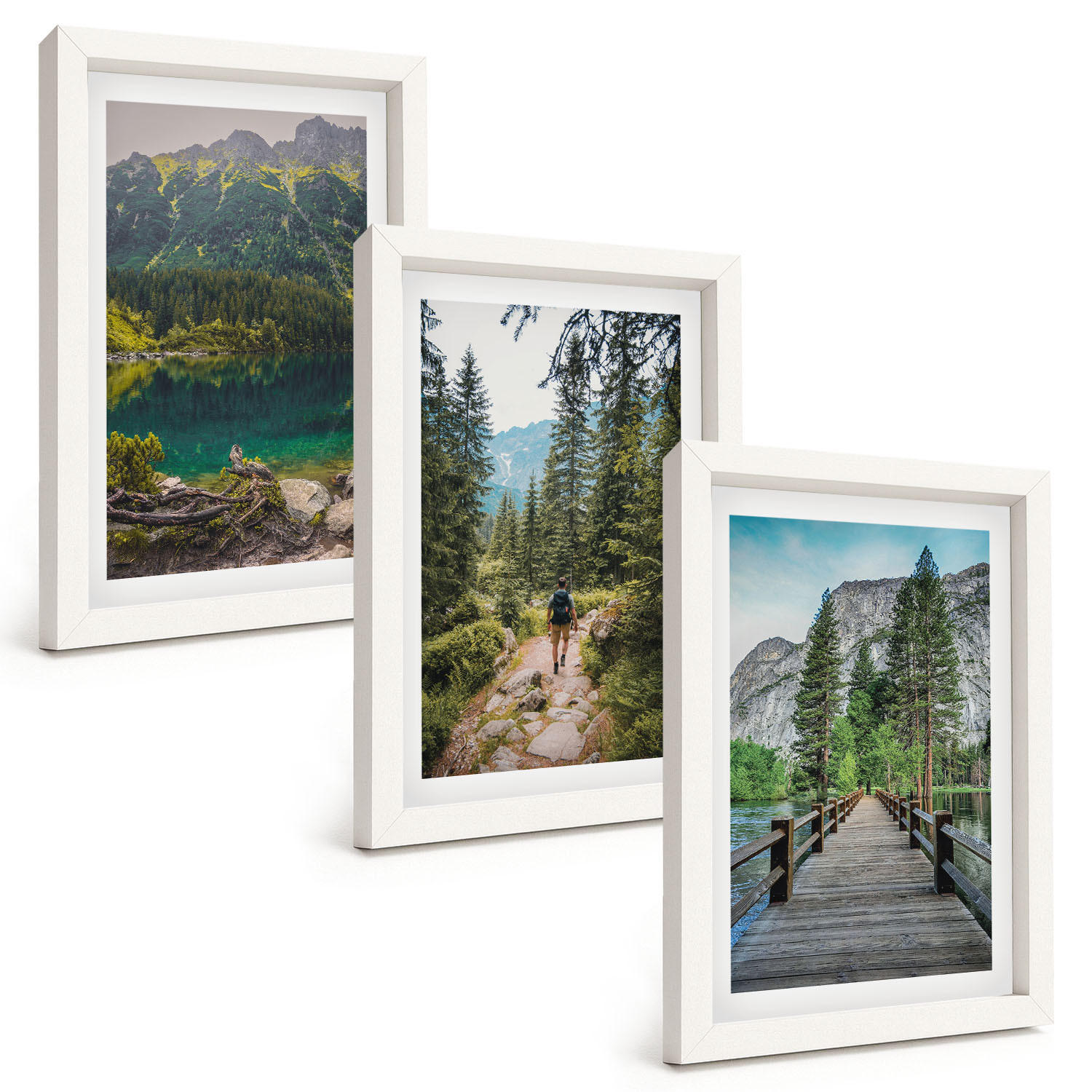 BILDER SET 3er Set - 20x30 cm Weißer Rahmen - Berge, Seen, Wälder, Wege - Weiß, Kunststoff (20/30cm) - TULUP