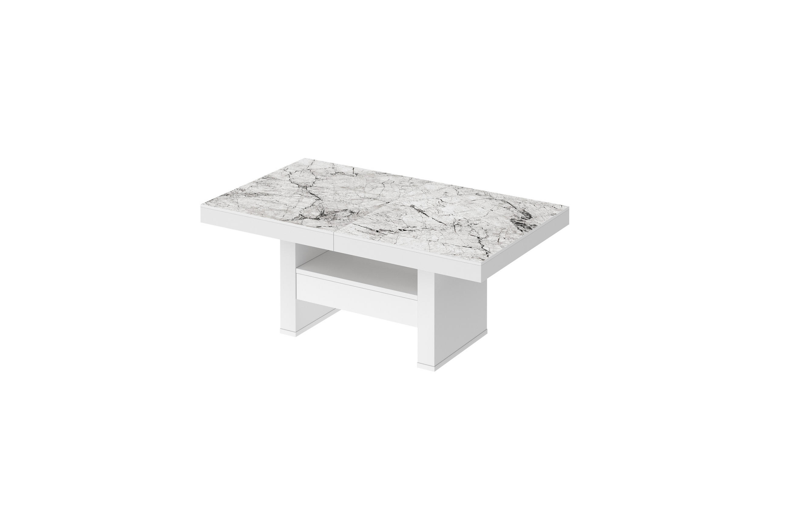COUCHTISCH rechteckig Marmoroptik Weiß Hochglanz Höhenverstellbar ausziehbar 12/75/55 cm - Weiß Hochglanz/Creme, Holzwerkstoff (75/120/55cm)