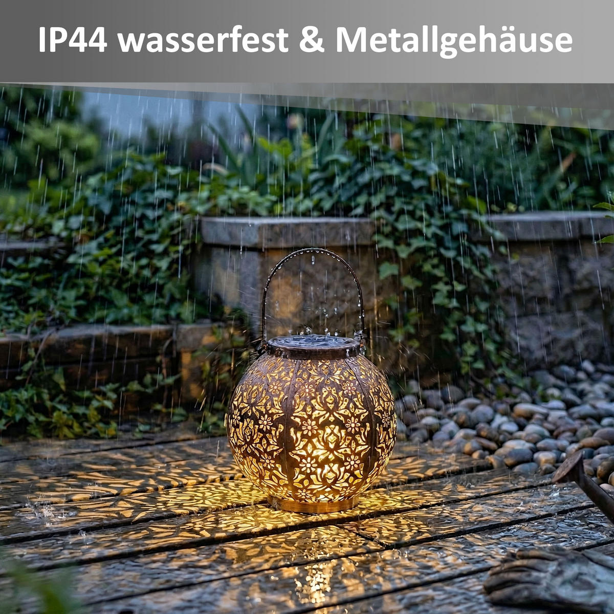 LED-SOLAR-LATERNE Marrakesh Rund Metall Kupfer-Finish Warmweiß RGB Dämmerungs-Sensor IP44 2er-Set - Kupferfarben, Metall (22.5/22.5/22.5cm) - Northpoint