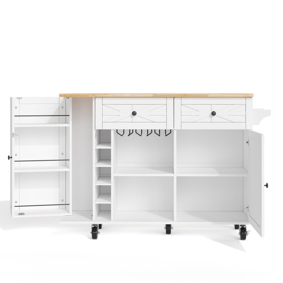KÜCHENINSEL 120x45/70x89 cm klappbar mit Weinregal, Weiß - Weiß, Holzwerkstoff (120/89/70cm)
