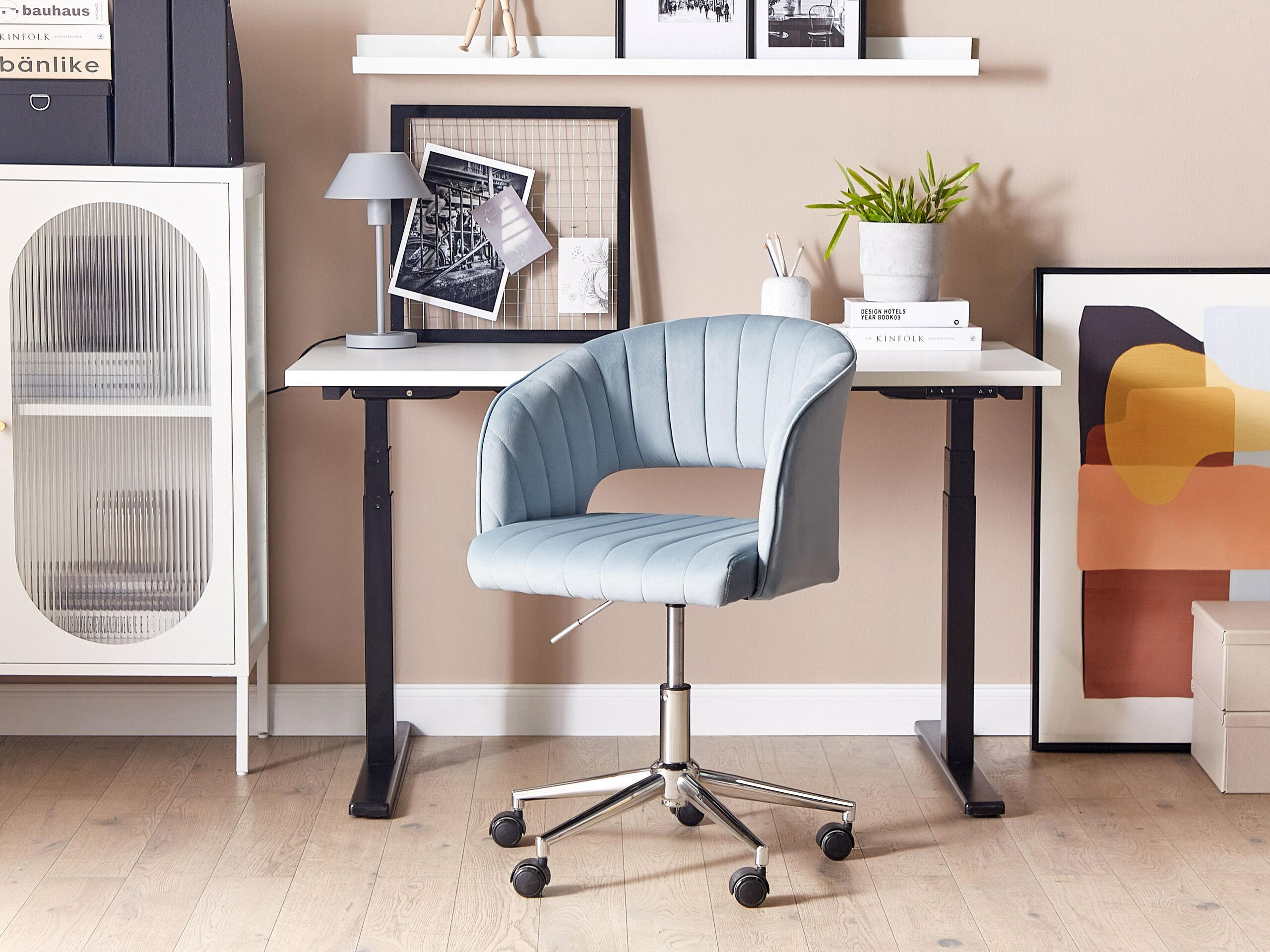 BÜROSTUHL Samtstoff Blau Katonah - Blau, Kunststoff/Textil (57/78/57cm) - Beliani