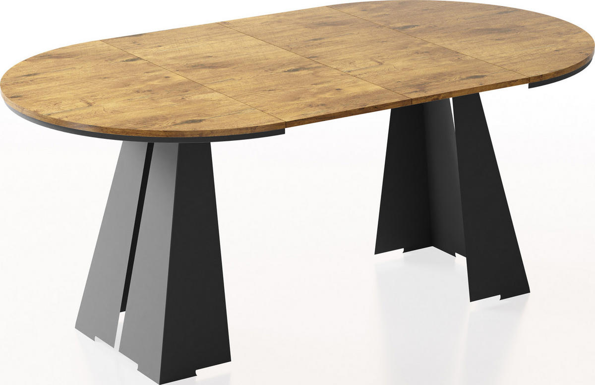ESSTISCH Kova runder ausziehbarer, Lancelot Eiche 100-180/100/76 cm - Eichefarben/Schwarz, Holzwerkstoff/Metall (100/100/76cm) - WFL GROUP