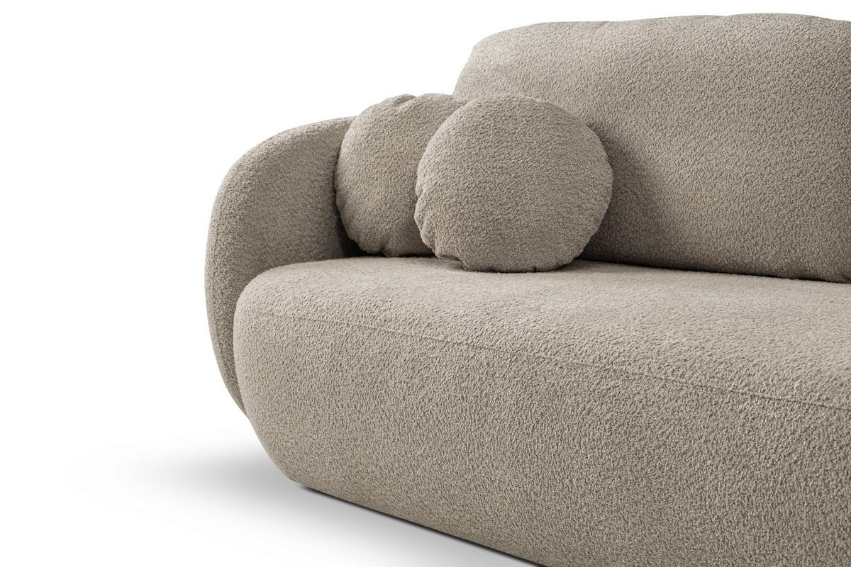 BETTSOFA AMICO Beige Bucle-Stoff mit Schlaffunktion - Beige, Holz (238/86.5/101cm) - MASSENO