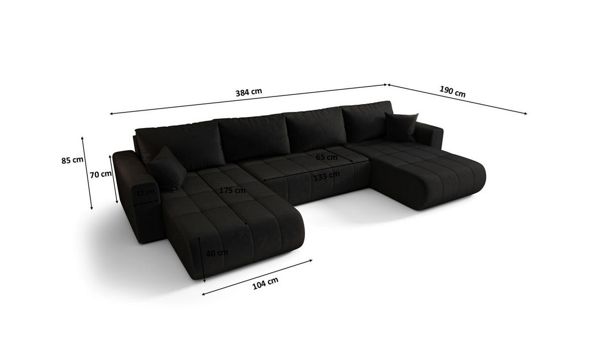 ECKSOFA mit schlaffunktion und bettkasten MILO U, stoff MONOLITH, Anthrazit - Anthrazit, Holz (384/190cm) - Kaiser Möbel
