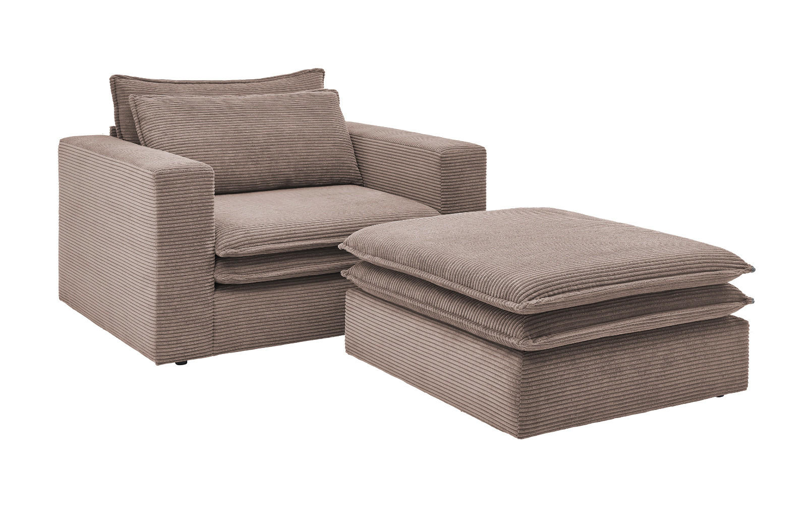 LOVESEAT Set braun Cord, Loungesessel inklusive Hocker - Beige/Braun, Holz/Kunststoff (110/83/161cm) - Furn.Design