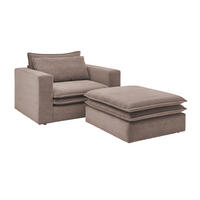 LOVESEAT Set braun Cord, Loungesessel inklusive Hocker - Beige/Braun, Holz/Kunststoff (110/83/161cm) - Furn.Design