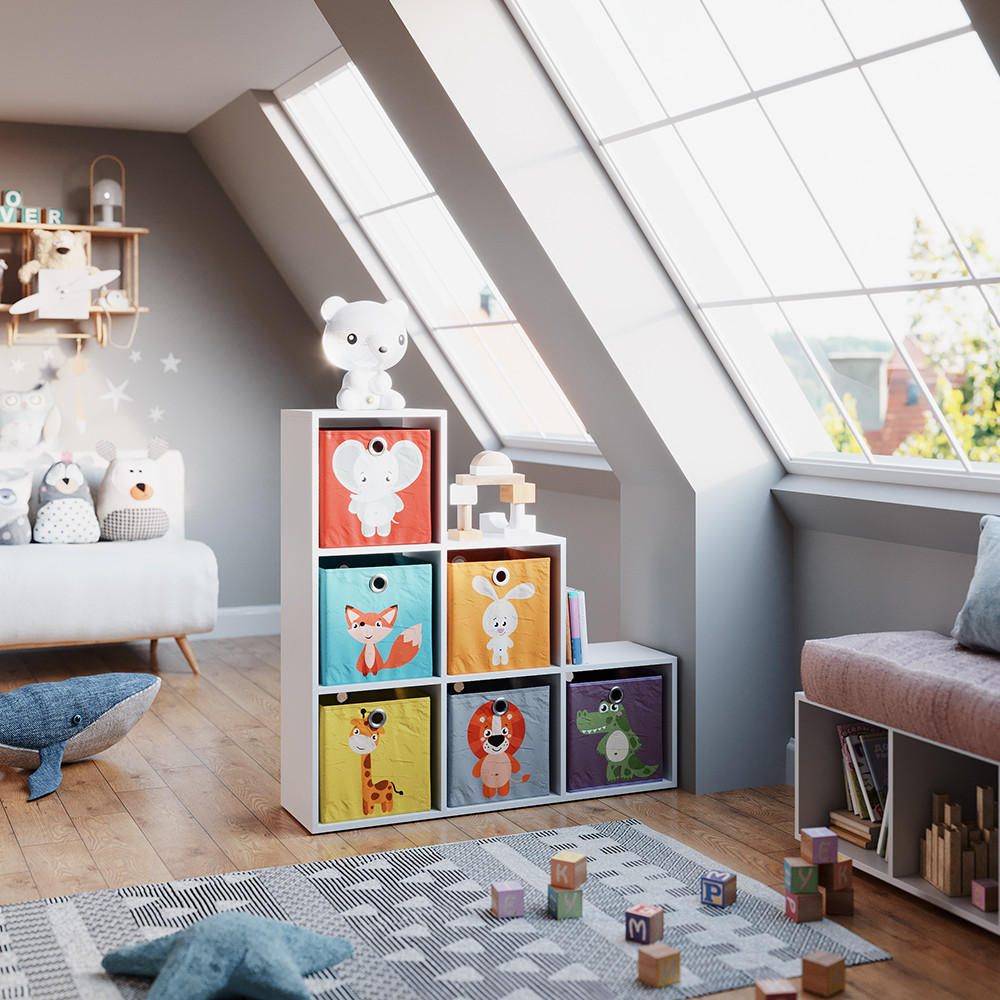 TREPPENREGAL Weiß 107.2 x 107.8 cm mit Faltboxen opt.1 - Weiß, Holzwerkstoff (107.2/107.8/29cm) - Vicco