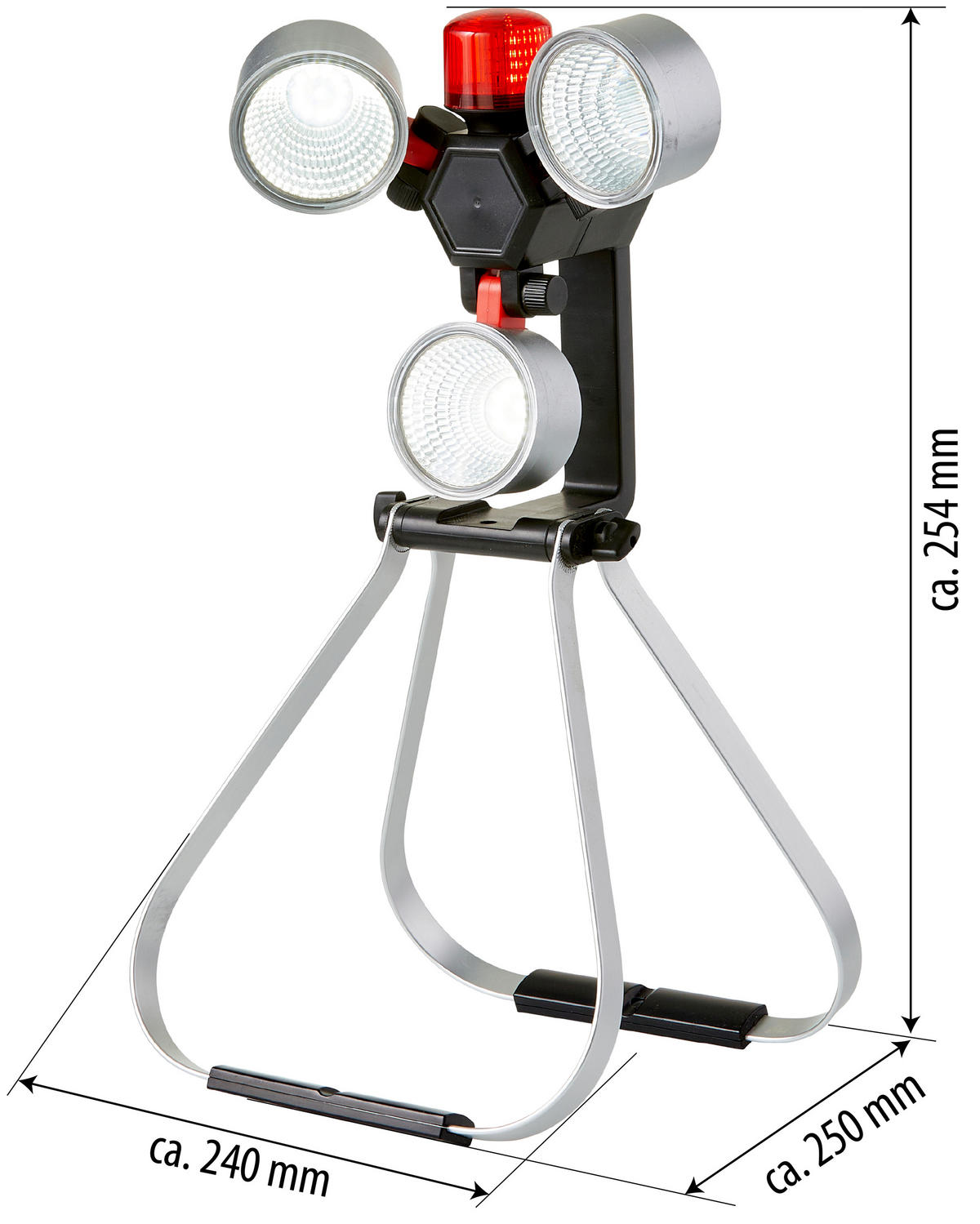 LED-AKKU-BAUSTRAHLER - 1000 Lumen mit 3 flexibel anpassbaren Fluter-Köpfen und roter Warnleuchte, 2,5 Stunden Leuchtdauer - Schwarz, Kunststoff (10.5/24.5/24cm) - Northpoint