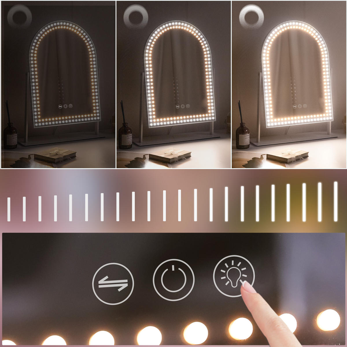 SCHMINKSPIEGEL mit Beleuchtung Gewölbter Weiß 30/41 cm - Weiß, Metall (30/41/3cm) - VANITII