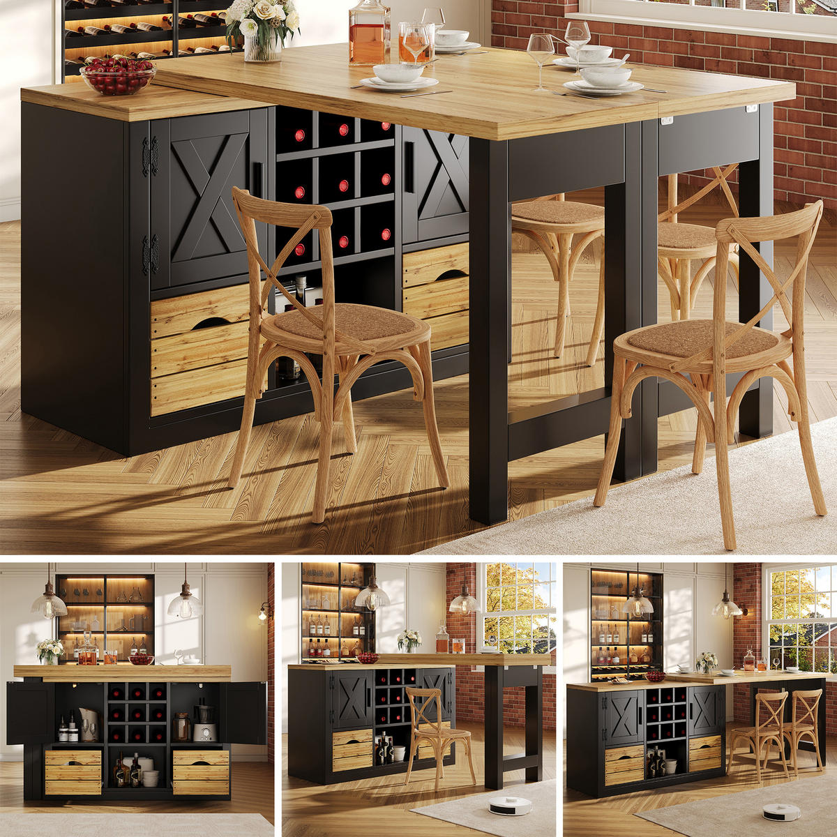KÜCHENINSEL 360° Drehbar Stauraum Schwarz - Schwarz, Holzwerkstoff (120/72/40cm) - FLIEKS