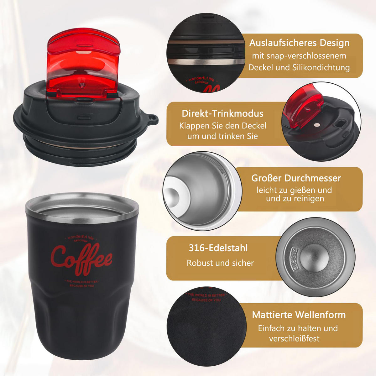 THERMOBECHER Schwarz 0.36L - Schwarz, Kunststoff (0.36L) - Kaket