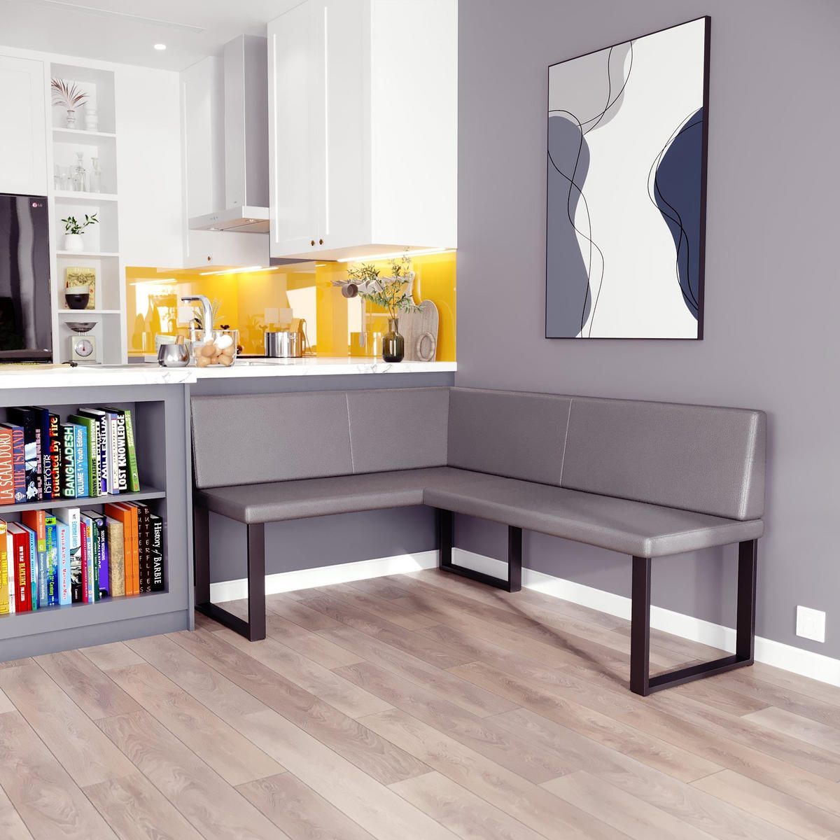 ECKBANK Alina - Kunstleder - 128 x 168 cm - Links - Grau - Grau, Leder/Metall (168/128cm) - AN-Moebel 4u