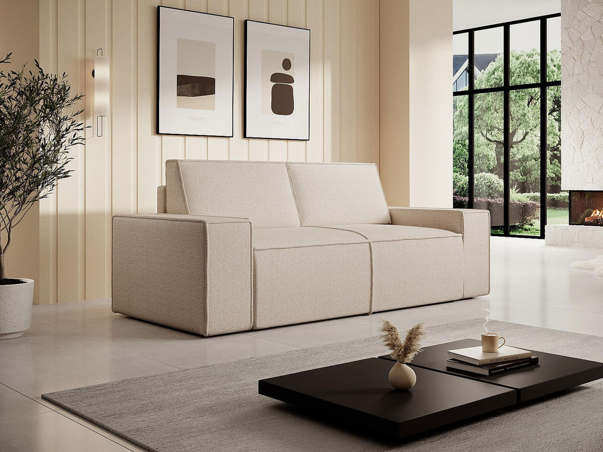 SOFA ohne Schlafmöglichkeit - 3 Personen - Samt, Stoff - Beige - - Beige, Textil (230/85/95cm) - Vente-Unique
