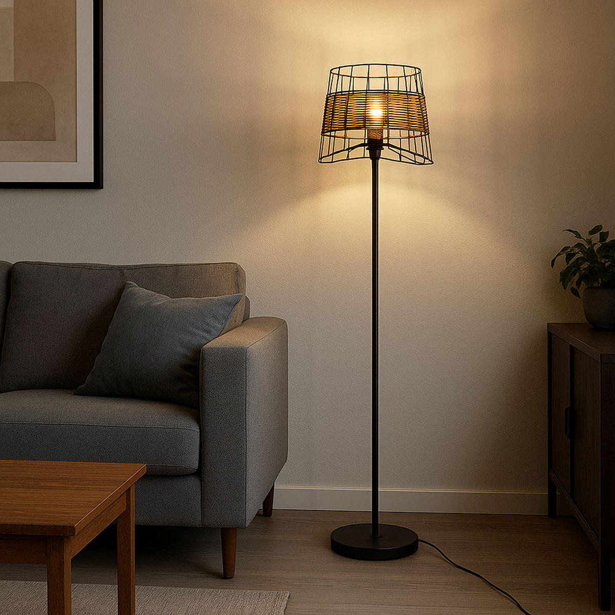 LED STEHLEUCHTE Metall Braun Käfig-Design - Braun, Metall (30/30/154cm) - Nowa