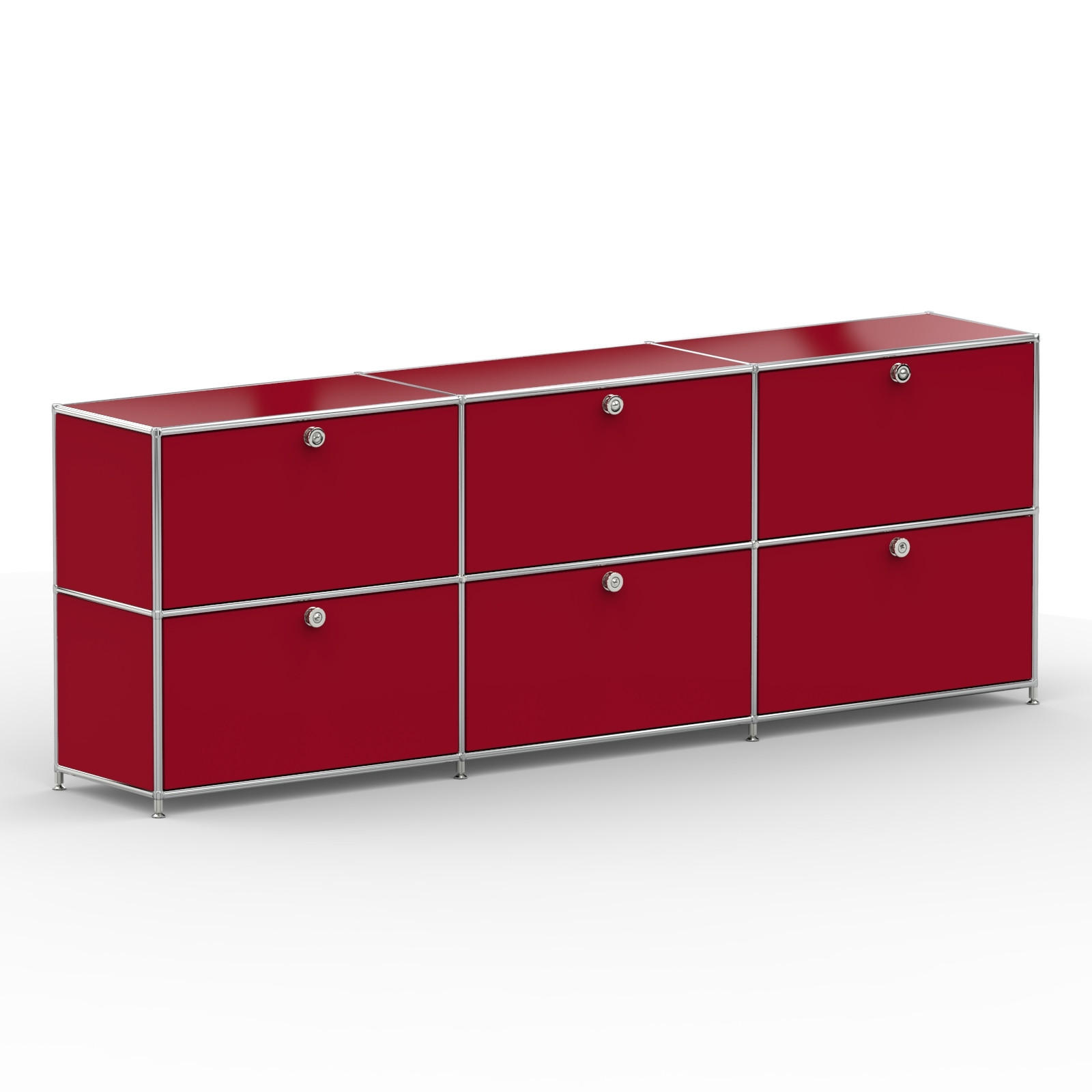 AKTENSCHRANK, 6 Schubladen & Schloss, Breite 227 cm, Rubinrot - Chromfarben/Silberfarben, Metall (40/80.5/227.2cm) - Versee