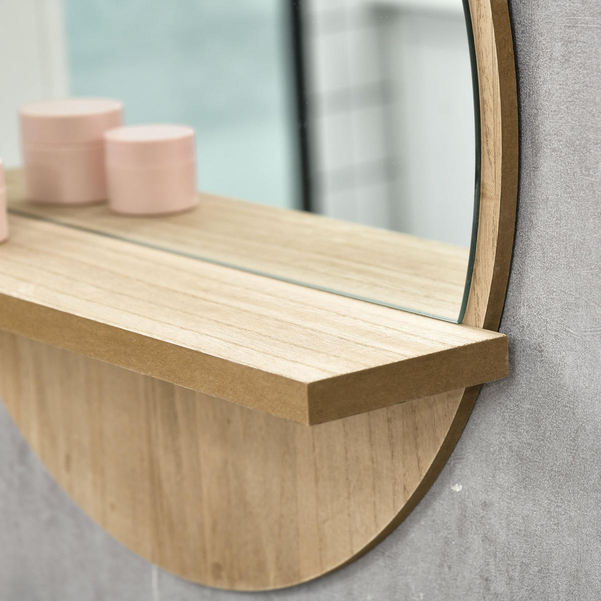 BADEZIMMERSPIEGEL DE-15148 Ø 45 cm mit Ablage - Naturfarben, Glas (45/10/45cm) - ComfortXL