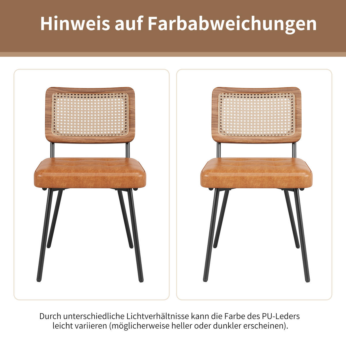 ESSZIMMERSTUHL mit PE-Rattan 61 x 46 x 79 cm PU-Leder Braun - Braun, Metall (44/79/46.1cm) - Meubliv