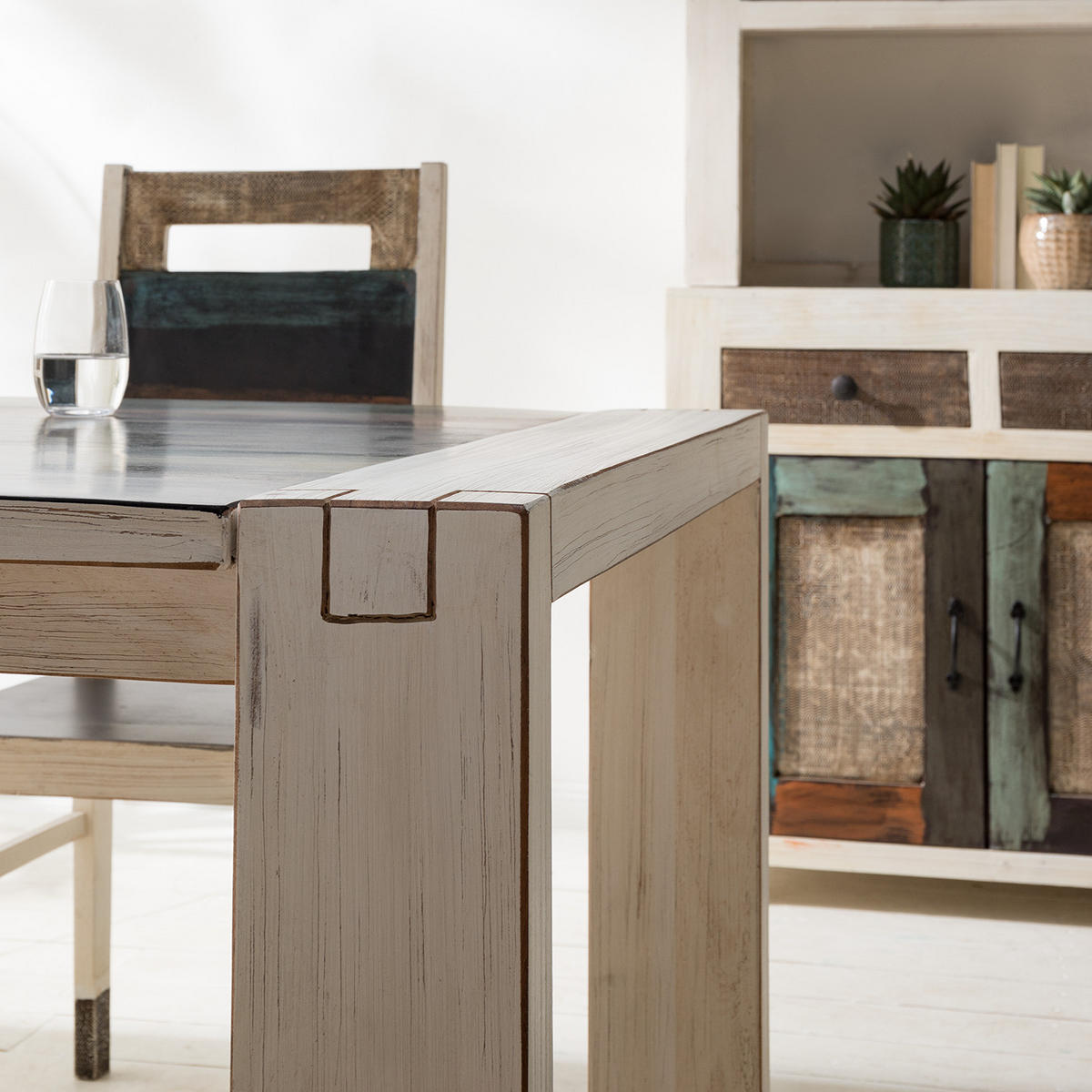 ESSTISCH - Mango teilmassiv - Mango Vintage Weiß - Multicolor, Holz/Holzwerkstoff (90/175/76cm) - home24
