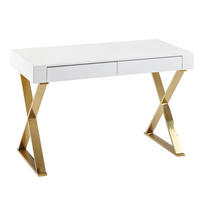 SCHREIBTISCH – Weiß Hochglanz, goldene Beine, 2 Schubladen, modern - Goldfarben/Weiß, Holz/Metall (57/118/76cm) - KADIMA DESIGN