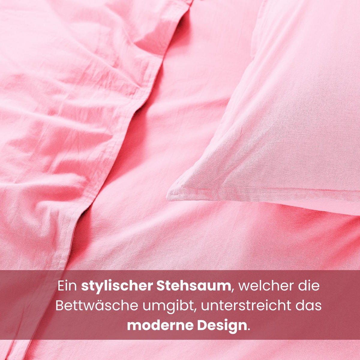 BETTWÄSCHE Stone Washed rosa 155/220 cm 100% Baumwolle Used-Effekt mit Stehsaum - Rosa, Textil (155/220cm) - wometo