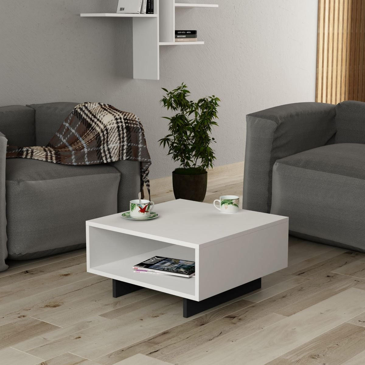 COUCHTISCH mit 1 Regal L60 cm - Hola - Weiß, Holzwerkstoff (60/60/32cm) - Calicosy