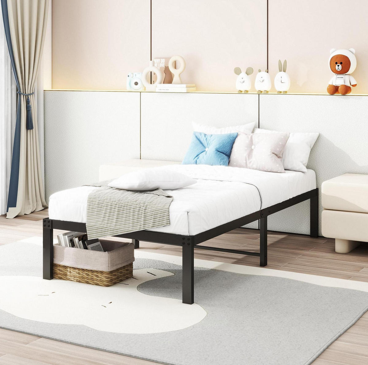 METALLBETT 90/200 cm Schwarz mit Stauraum und hoher Tragfähigkeit - Schwarz, Metall (90/200cm) - MIVRAY