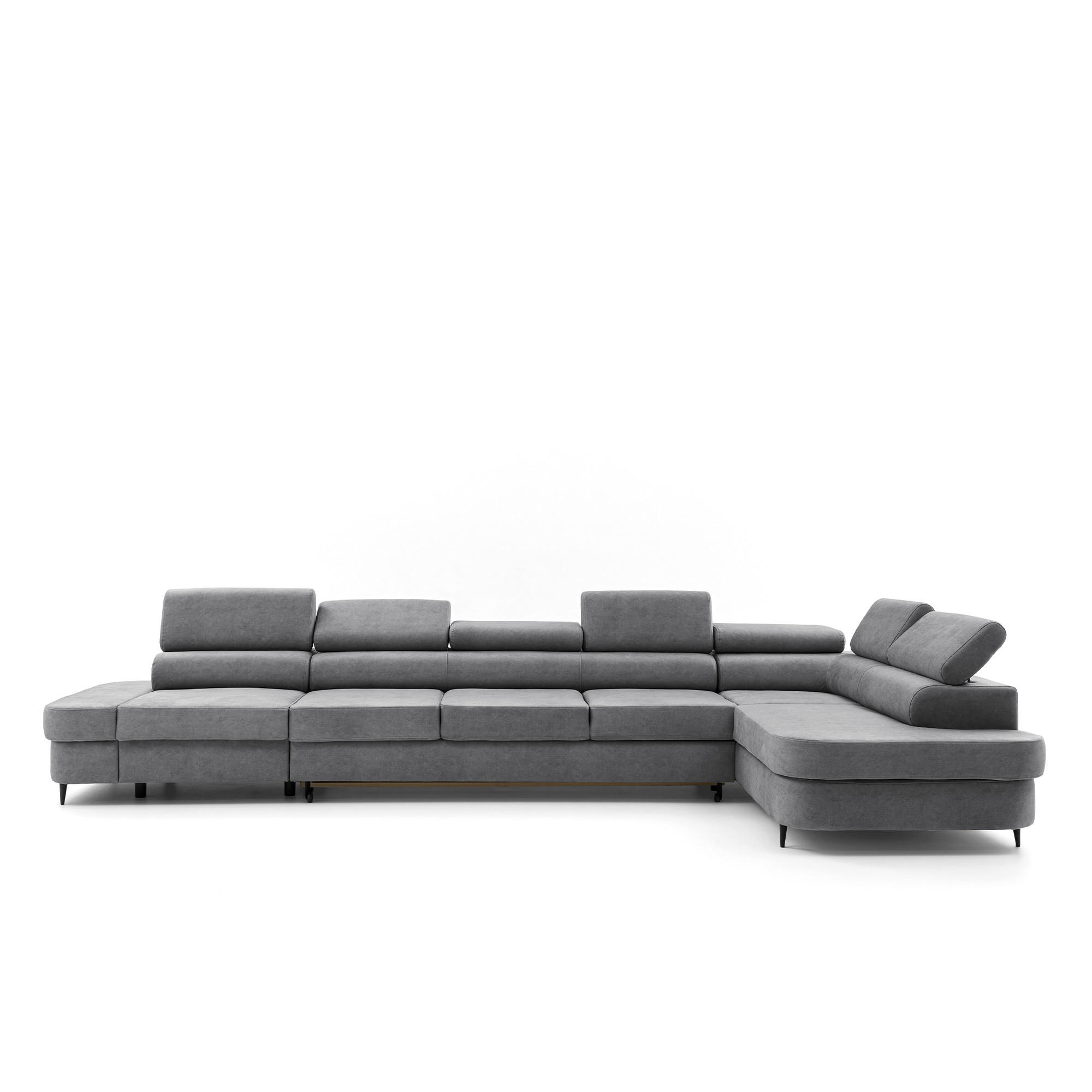 ECKSOFA PRIAM XXL L-Form Rechts mit Schlaffunktion 125x265 Velours Grau - Schwarz/Grau, Holz/Textil (420/203cm) - Muffo