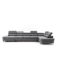 ECKSOFA PRIAM XXL L-Form Rechts mit Schlaffunktion 125x265 Velours Grau - Schwarz/Grau, Holz/Textil (420/203cm) - Muffo