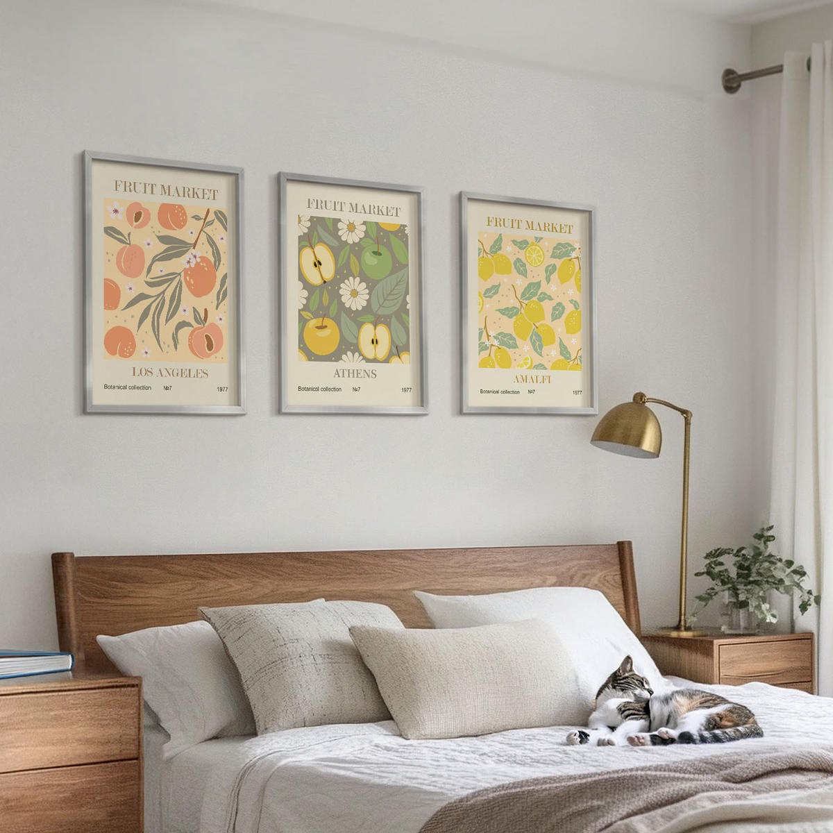 WANDBILDER 3er Set - 40x60 cm Silberner Rahmen - Retro-Poster mit Fruchtmustern - Silberfarben, Kunststoff (40/60cm) - ArtPrintCave