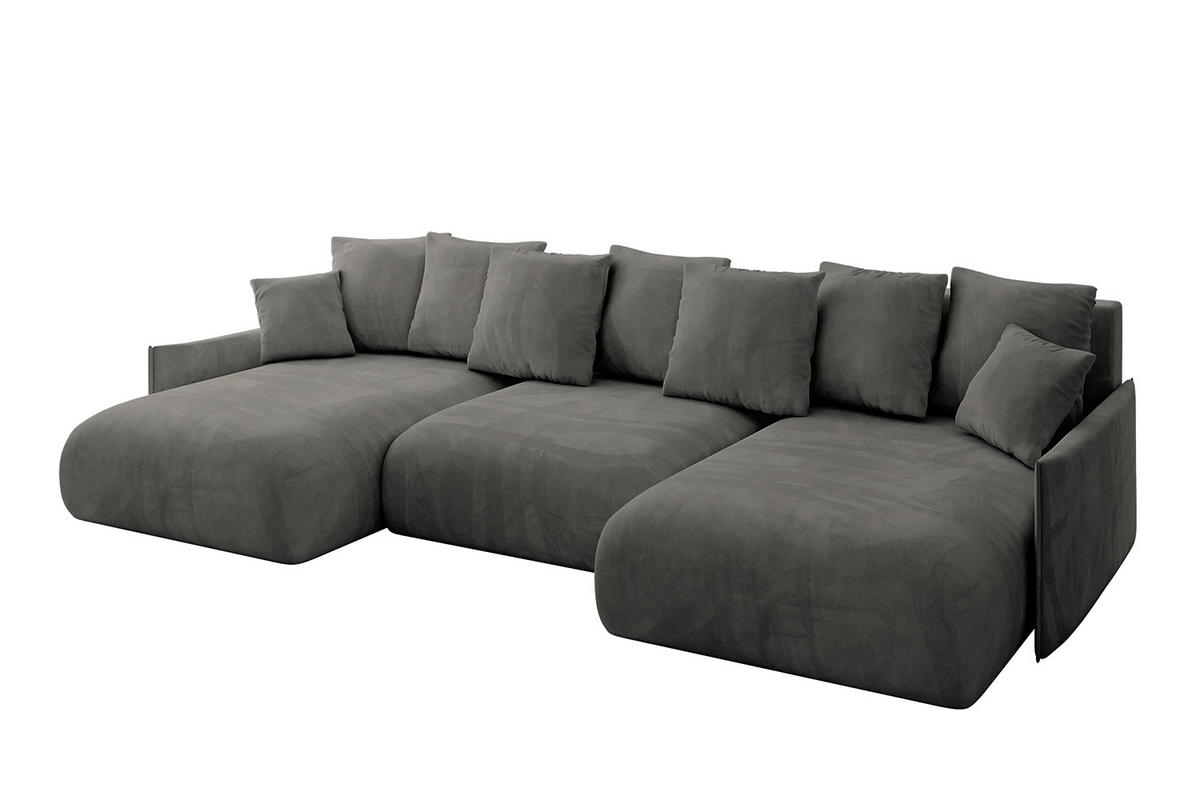 WOHNLANDSCHAFT mit Schlaffunktion und Bettkasten ONESK-U-v1 304x165x40 Dunkelgrau Velours - Dunkelgrau, Holzwerkstoff/Kunststoff (304/90/165cm) - ALTDECOR