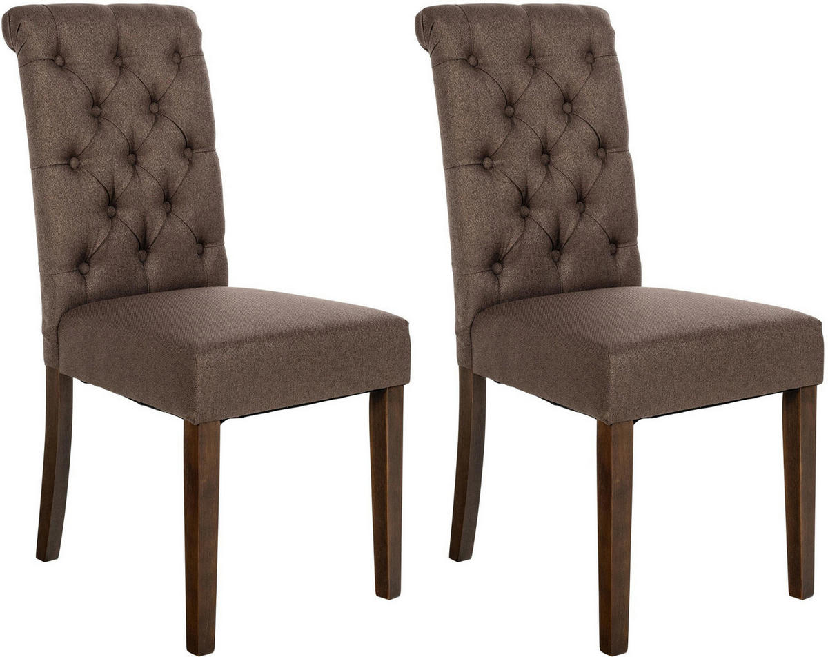 STUHL 2er Set Stoff braun - Walnussfarben/Braun, Holz/Textil (45/98/63cm) - CLP