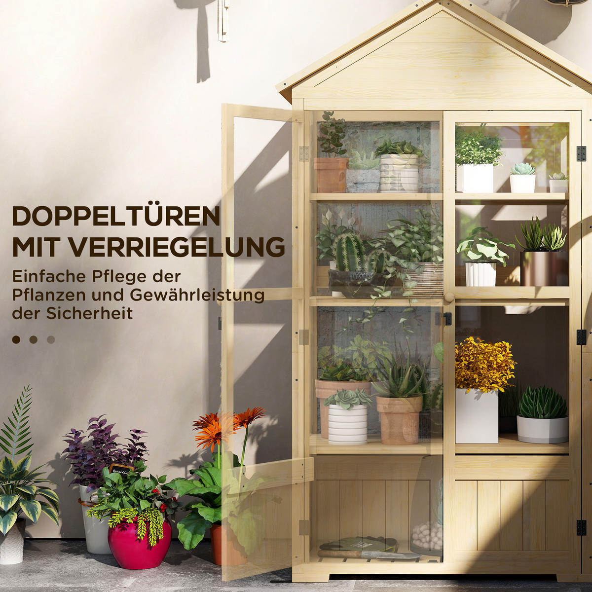 FRÜHBEET aus Holz Abschließbar Gewächshaus Dachfenster, für Garten, Balkon, Natur - Fichtefarben, Holz/Kunststoff (56.5/178/100cm) - Outsunny