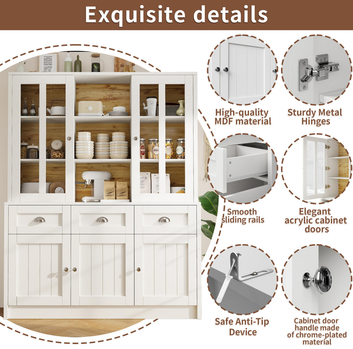 BUFFET 140/175/38,5 cm Weiß aus Acryl und MDF mit Kippschutz - Weiß, Holzwerkstoff (38.5/175/140cm) - OKMYHOME
