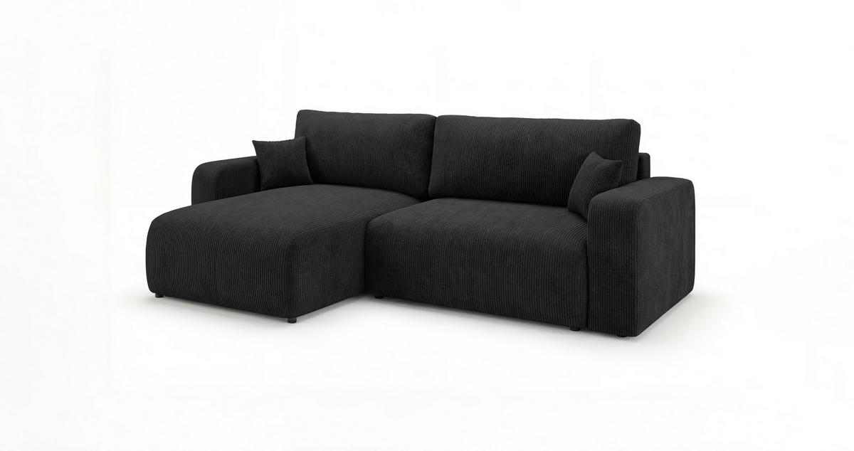 ECKSOFA BERLIN rechts schwarz Cord Poso 135 - Schlaffunktion, Bettkasten - Schwarz, Textil (285/184cm) - Cornero