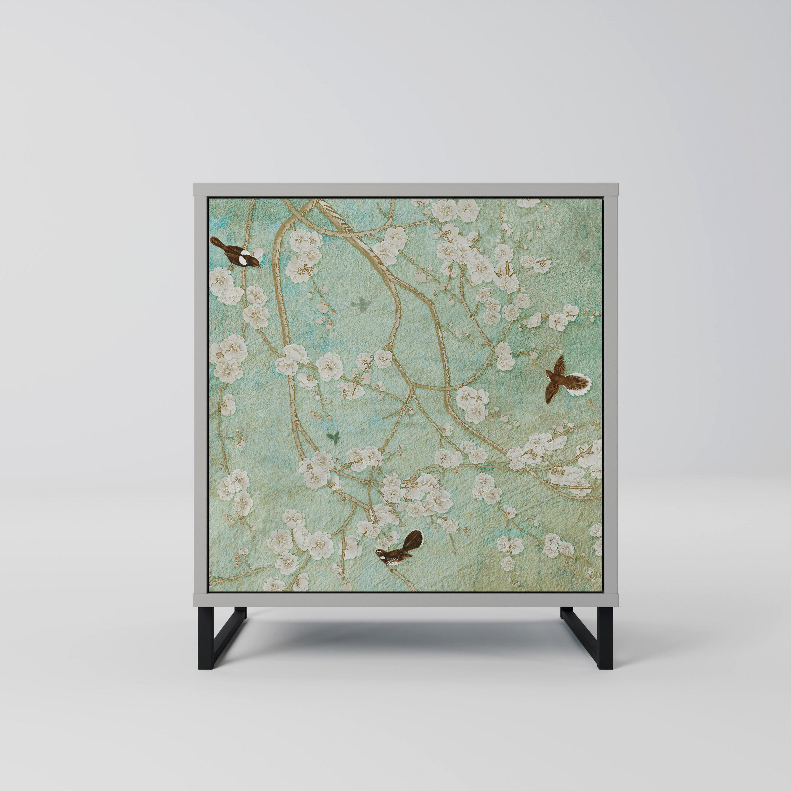 SIDEBOARD BLOOMING CHARM, Grau, 57,5x42x67,5 cm, Schwarze Metall-Rahmenfüße - Multicolor/Schwarz, Holzwerkstoff/Metall (57.5/67.5/42cm) - SpaceRebels