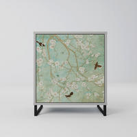 SIDEBOARD BLOOMING CHARM, Grau, 57,5x42x67,5 cm, Schwarze Metall-Rahmenfüße - Multicolor/Schwarz, Holzwerkstoff/Metall (57.5/67.5/42cm) - SpaceRebels