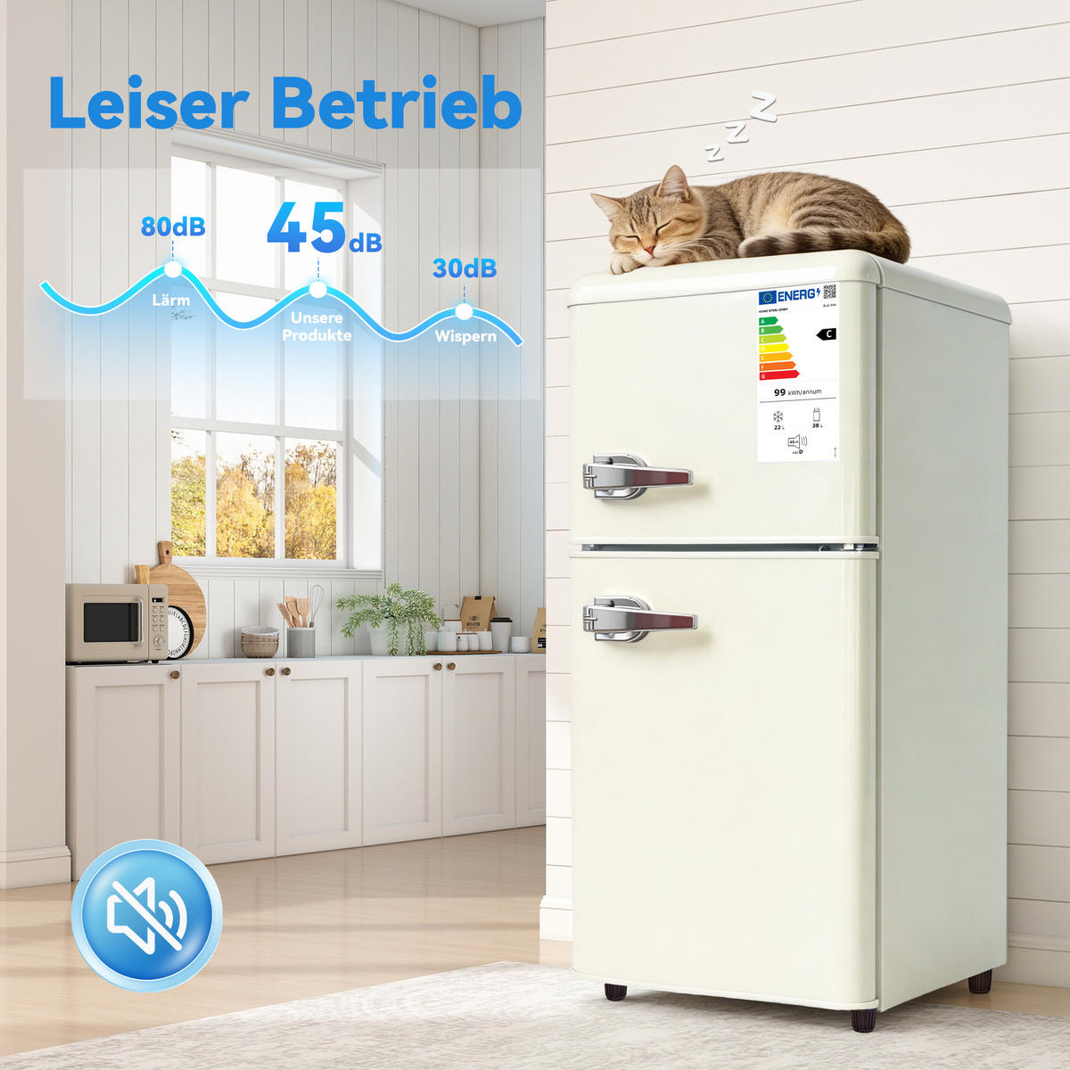 KÜHL-GEFRIER-KOMBINATION 60 l, (Size) - 200x100, Energieeffizienzklasse E, Cremeweiß - Creme, Metall (45/89/41cm) - FOHERE