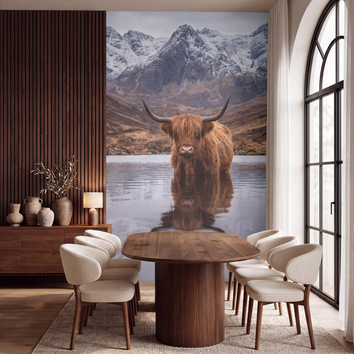 TAPETE - Schottischer Hochländer - Braun - Wasser - 180x300 cm - Braun, Papier (180/300cm) - OnlyWow