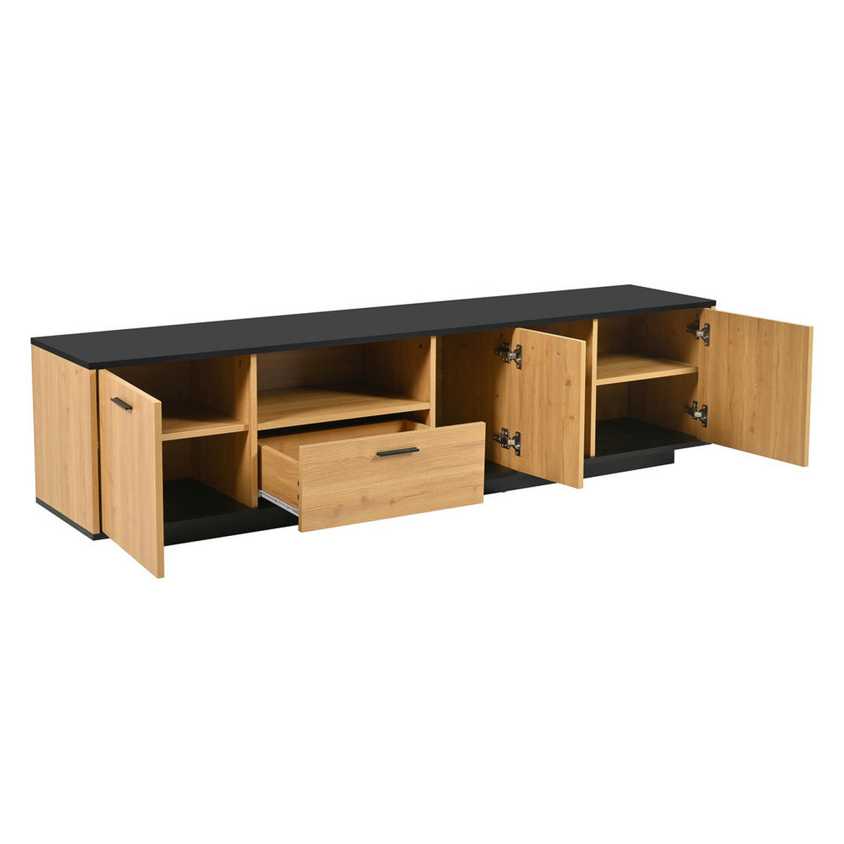 TV-SCHRANK Lowboard 1 Schublade 3 Türen LED-Beleuchtung Schwarz Natur - Schwarz, Holz (43/21/53cm) - FLIEKS