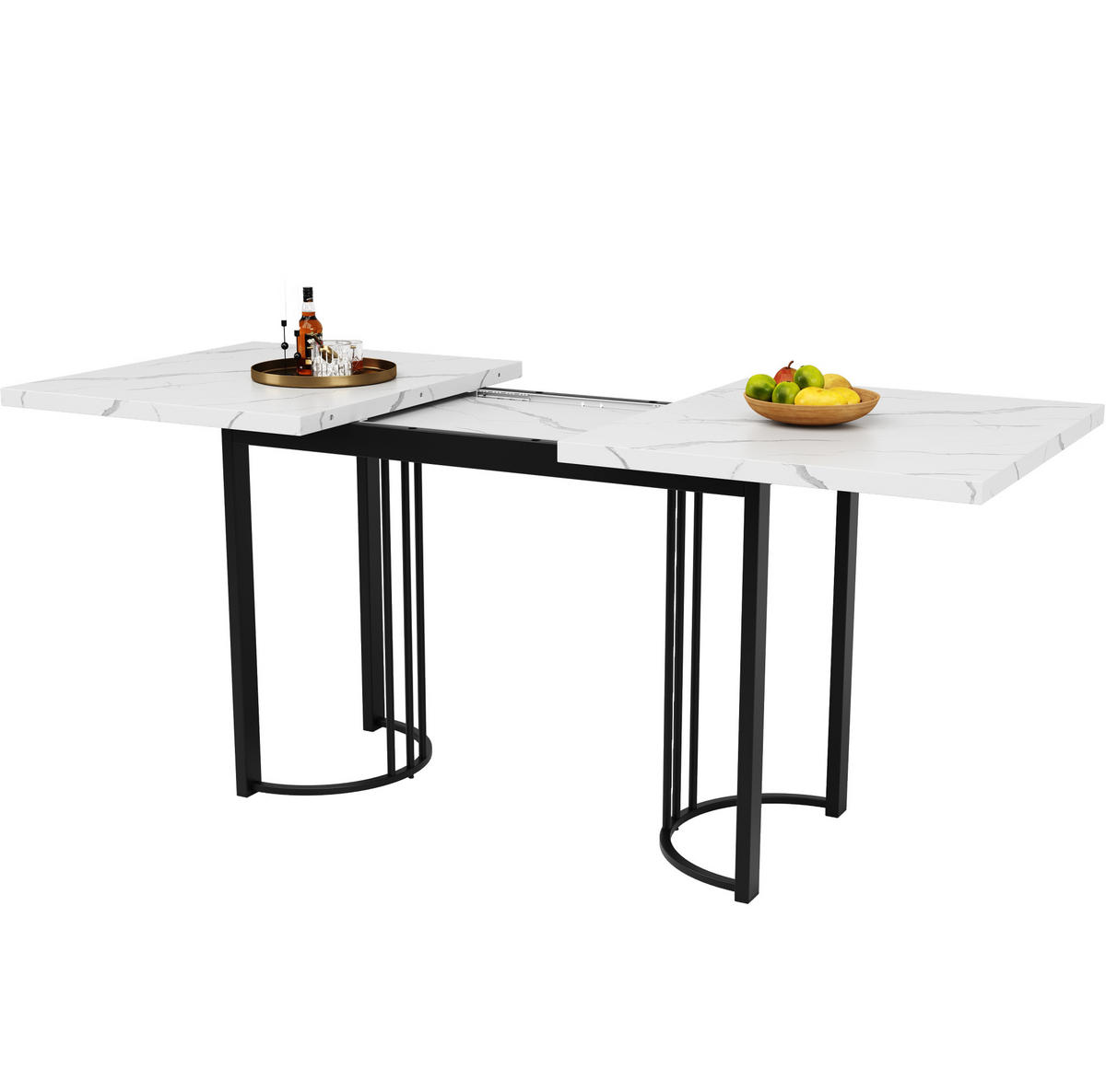 JÍDELNÍ stůl 140-179,5/80/75,5 cm černá/bílá z MDF a kovu rozkládací - bílá, kompozitní dřevo (140/80/75.5cm) - OKWISH