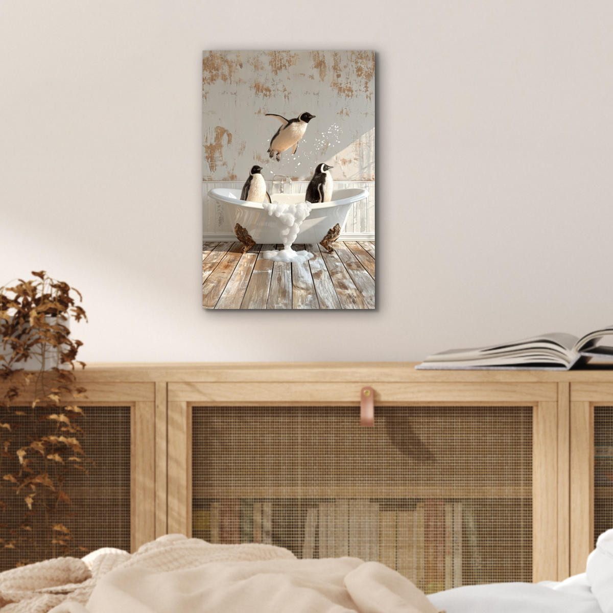 KOVOVÝ OBRAZ Vintage - Tučniak - Vaňa - Pena 20x30 cm - čierna, kov (20/30cm) - MuchoWow
