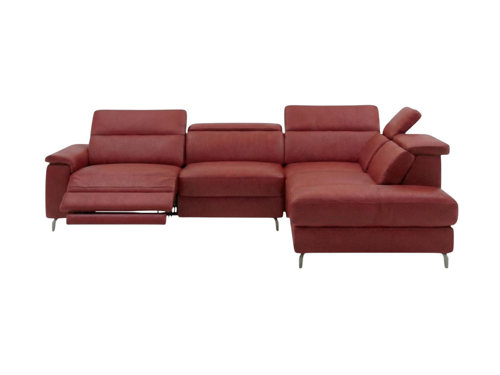 ECKSOFA Ambassador Echtleder mit 1 x Relaxfunktion Rot - Rot, Leder/Metall (272/224cm)