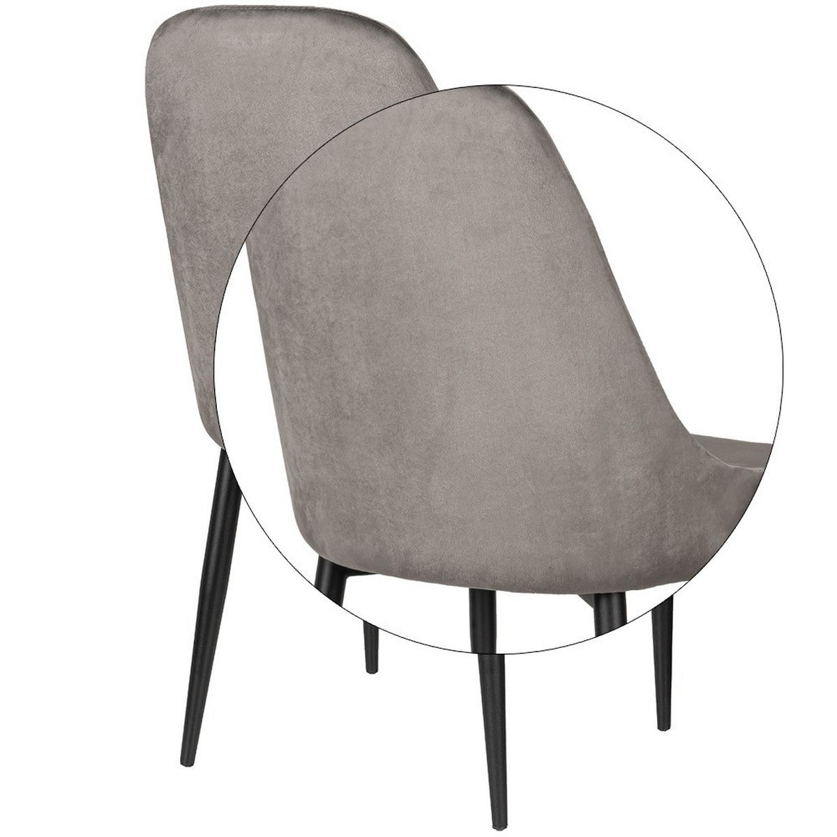 ESSZIMMERSTUHL Tila – 2er Set aus Samt, Grau, mit Metallgestell - Dunkelgrau/Schwarz, Textil/Metall (47/94/46cm) - Jana
