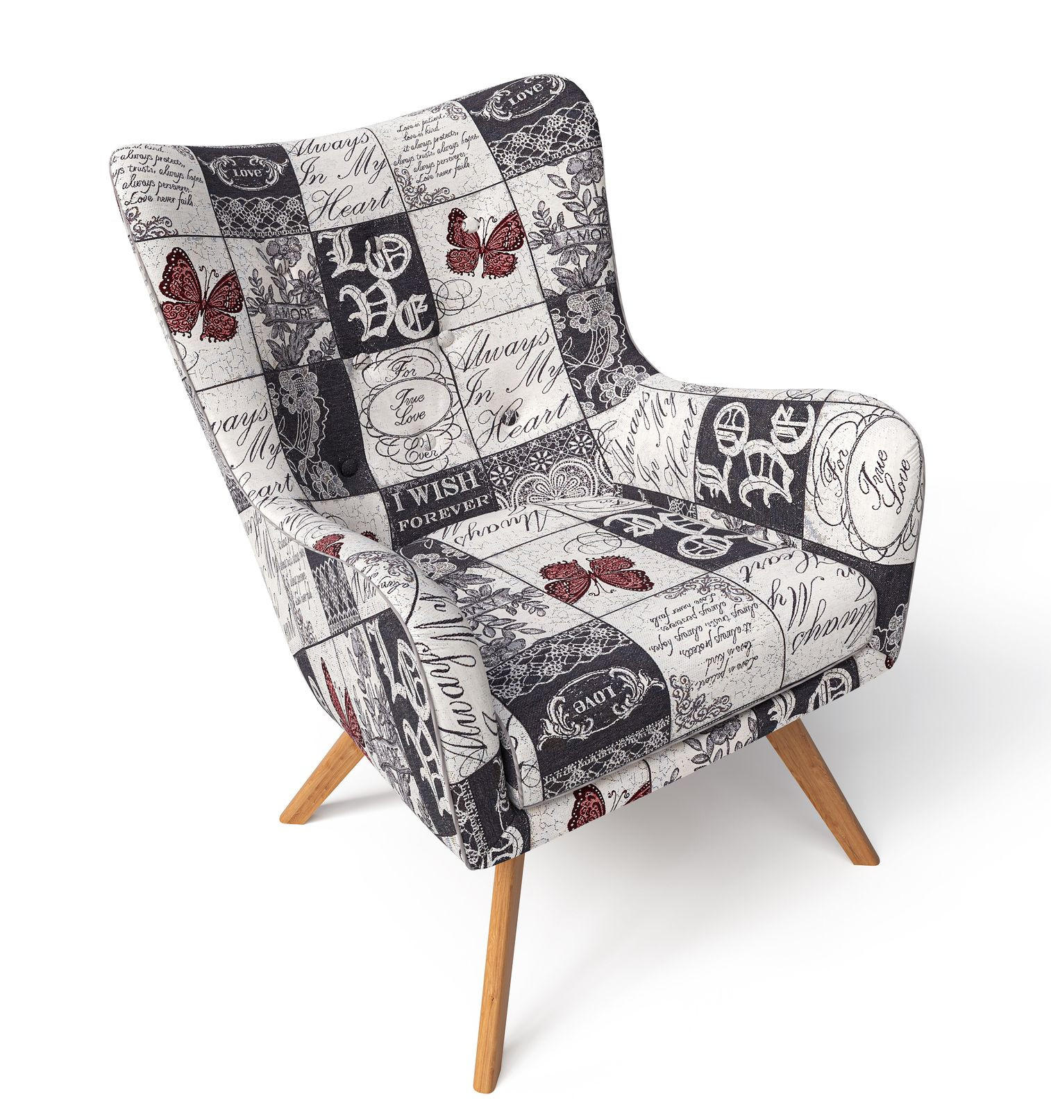 OHRENSESSEL Manhattan, Relaxsessel mit Hocker | Modern & Design, Gothic Love - Dunkelgrau/Kirschrot, Textil (67/50/87cm) - Supellex