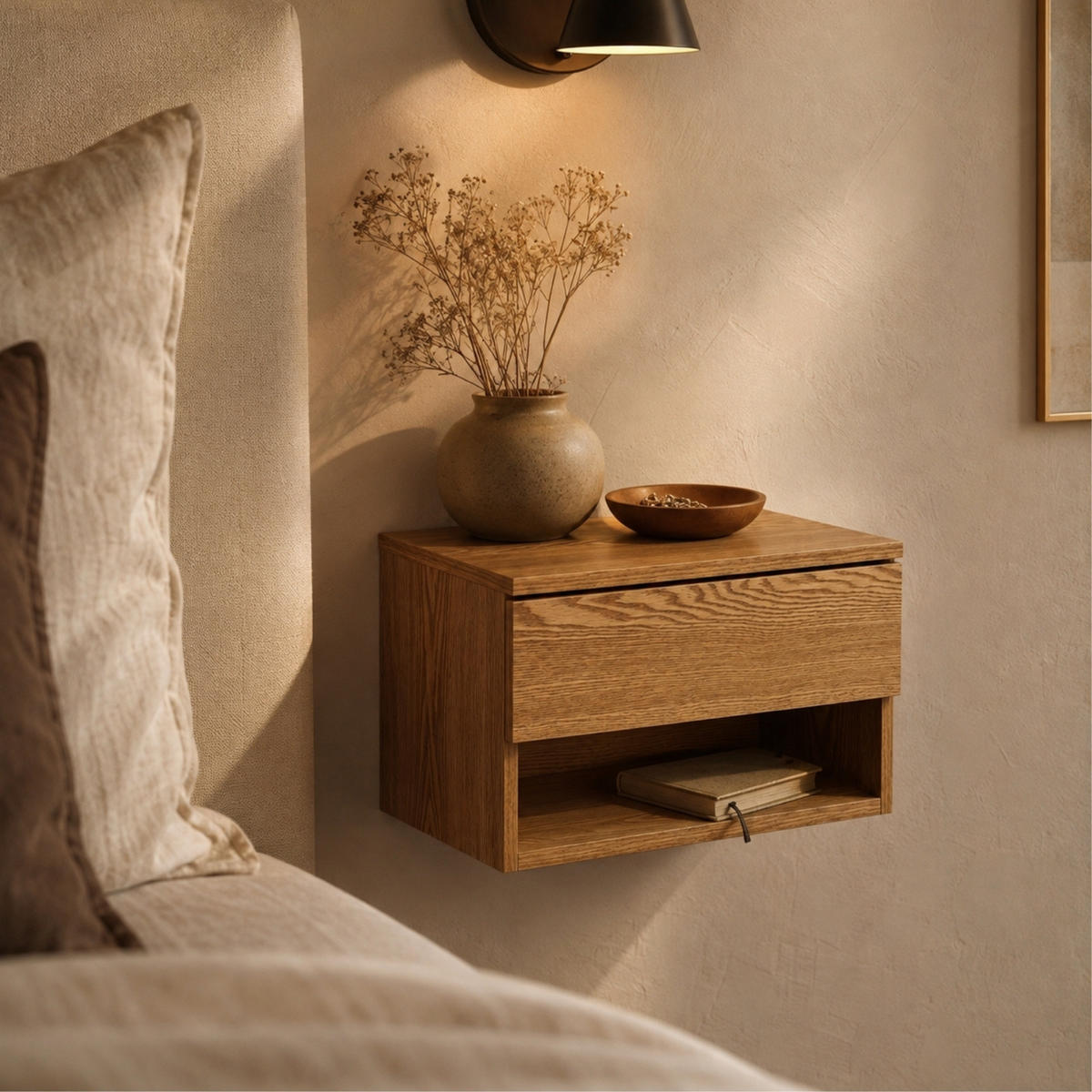 WAND-NACHTTISCH mit Schublade und Regal 40/30/21,5 cm - Braun, Holzwerkstoff (30/21.5/40cm) - SCENA LIVING